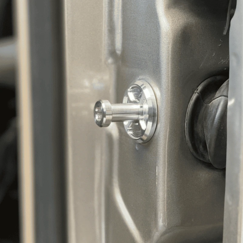 Replacement billet door striker for 88-98 GMC Chevy OBS truck, close-up