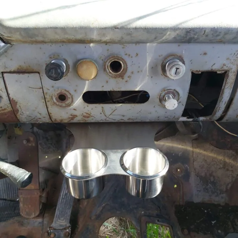 Classic truck cup holder for 55-59 GMC Chevy truck, alternate angle