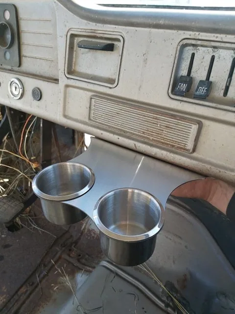 Cup holder shown installed in a 1947-1972 GMC Chevy truck cab