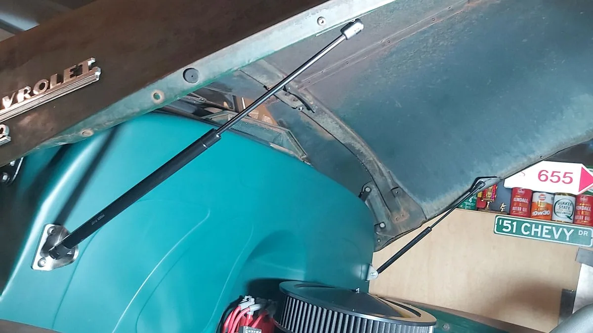 installed hood strut kit for 47-54 advance design chevy
