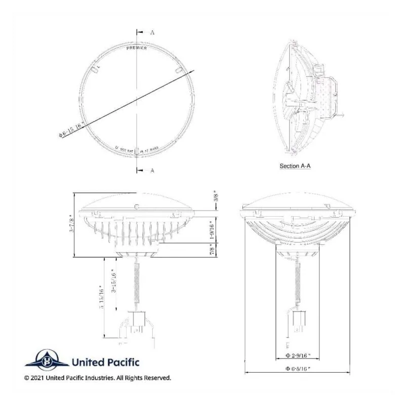 Wiring and dimension diagram for the 7 inch high power LED headlight