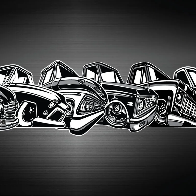 Every GM truck era offered in the LS Fabrication sticker lineup