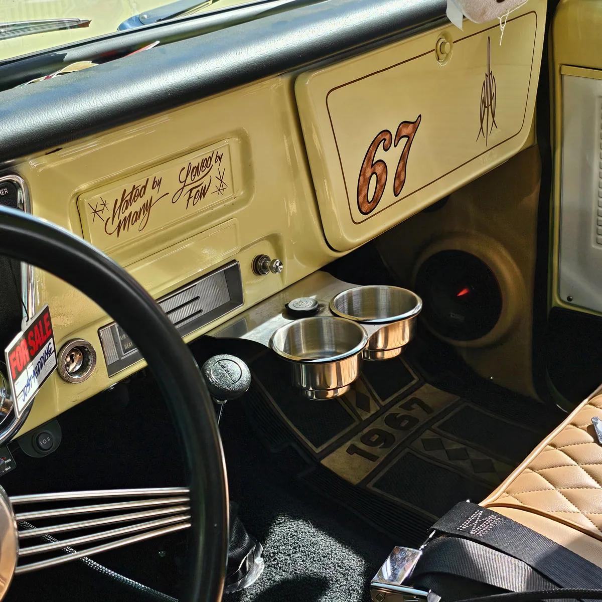 Bolt-in classic truck cup holder for 67-72 Chevy C10, no drilling required