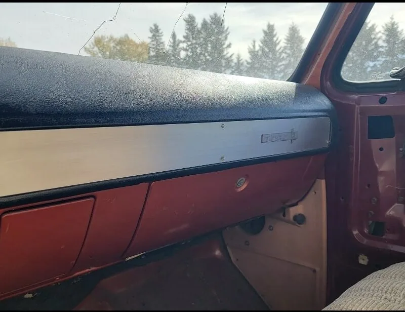 Aluminum dash insert shown installed in a 73-80 Chevy squarebody truck dash