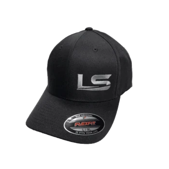 LS Fabrication logo hat with charcoal grey LS embroidery, curved brim