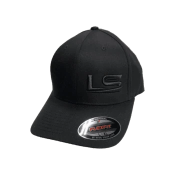 LS Fabrication logo hat in black with black LS embroidery, curved brim