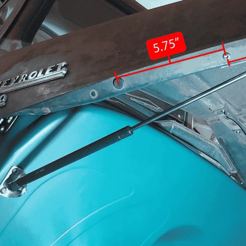 installed hood strut kit for 47-54 advance design chevy measurements