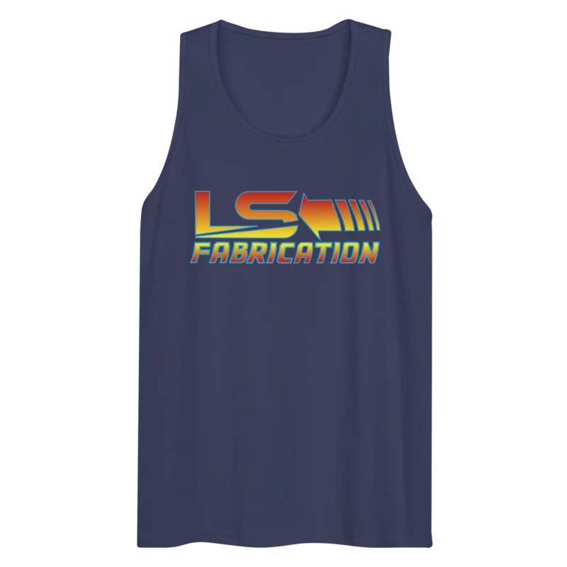 Back 2 The Future men's premium tank top in harbor blue, front print