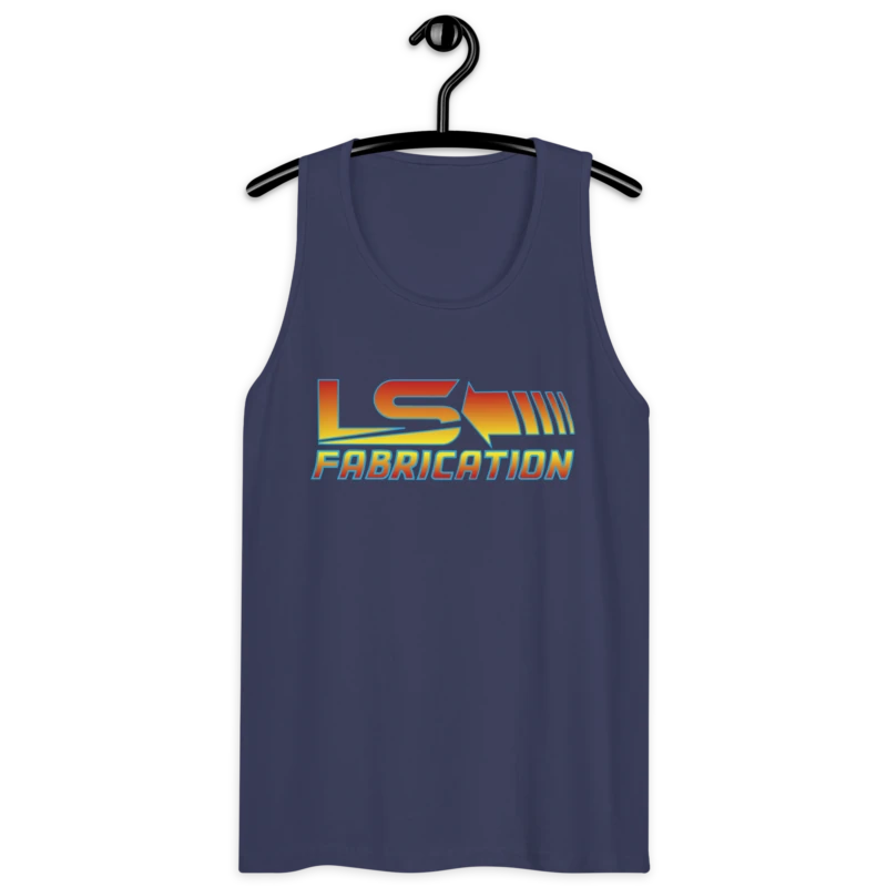 Harbor blue premium tank top with Back 2 The Future graphic, front view