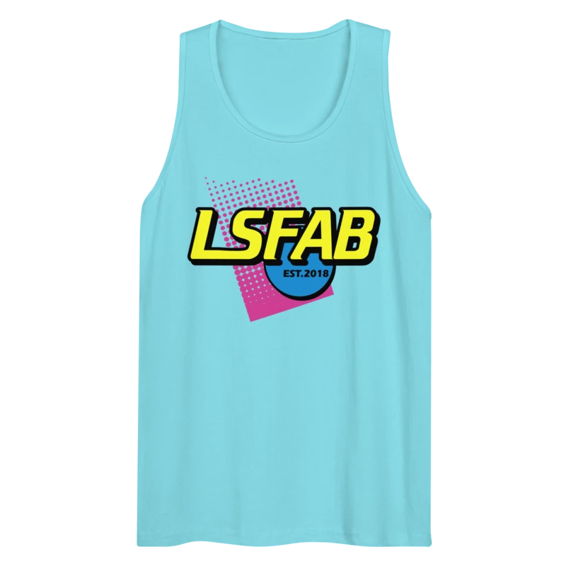 Pacific blue premium tank top with Nerf'd graphic, front view