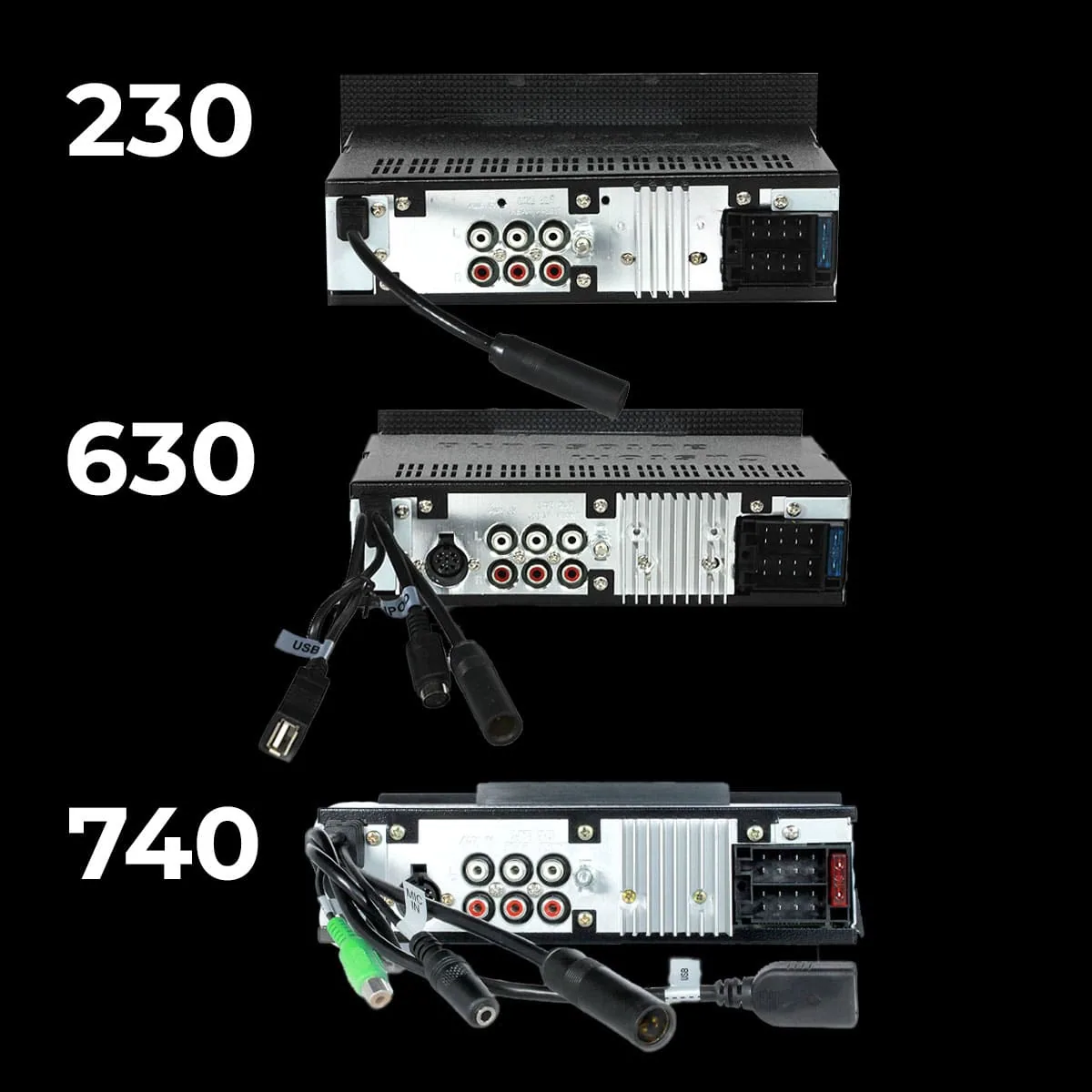 Custom Autosound classic radio, rear view showing wiring connections