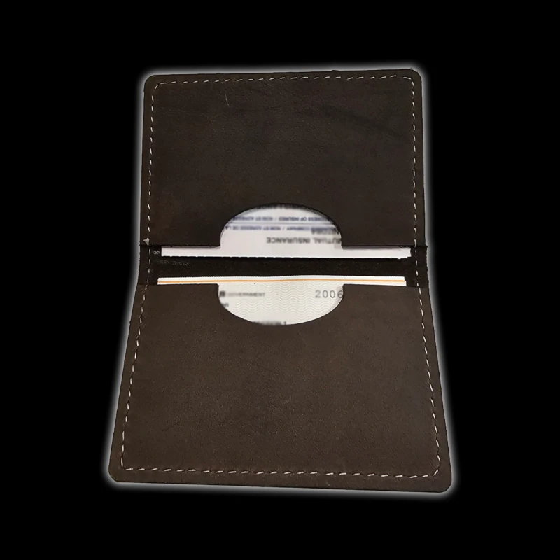 Leather registration holder for classic trucks, inner card pocket detail