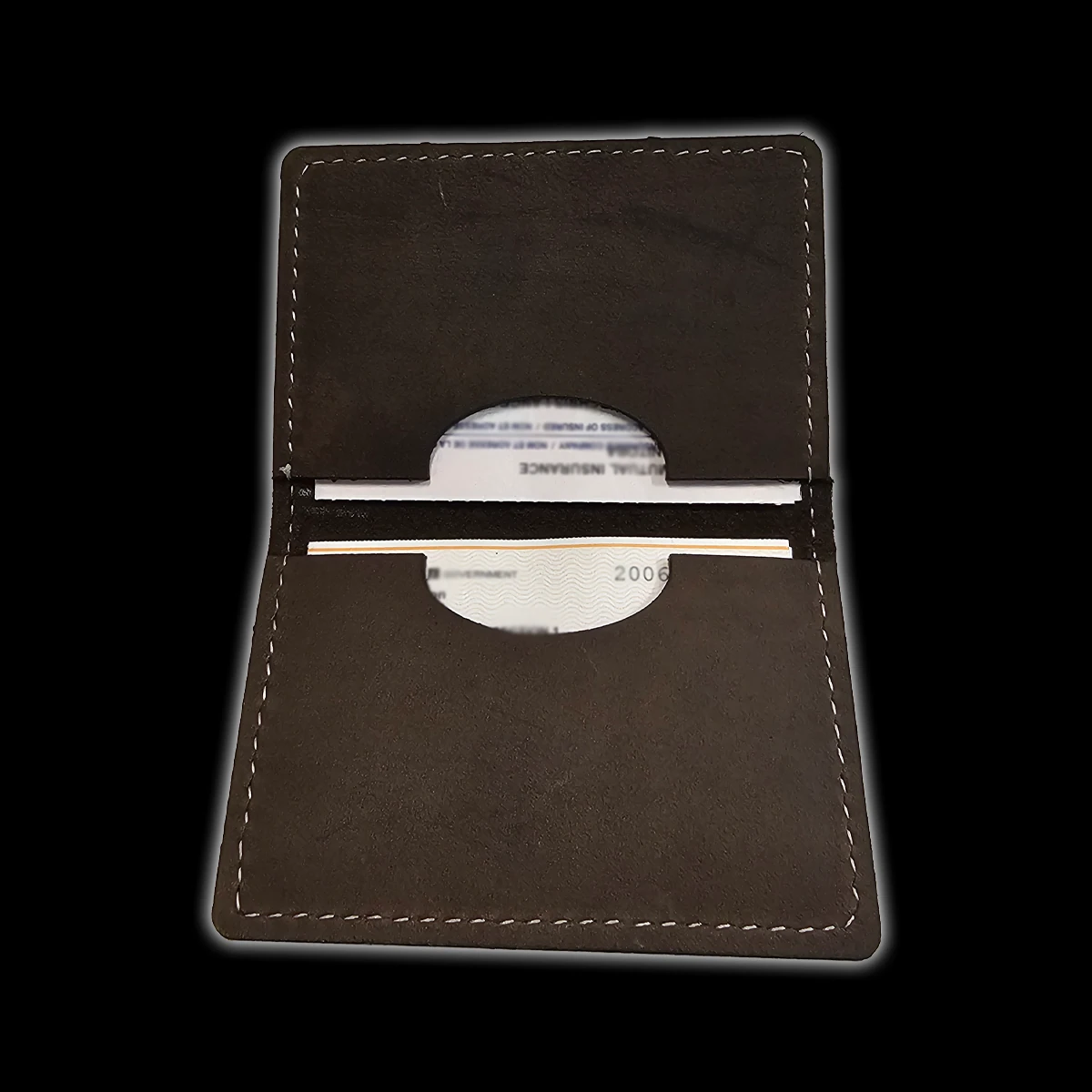 Leather registration holder for classic trucks, inner card pocket detail