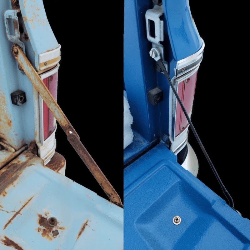 Tailgate cables compared with the originals, installed on a 73-87 Chevy truck