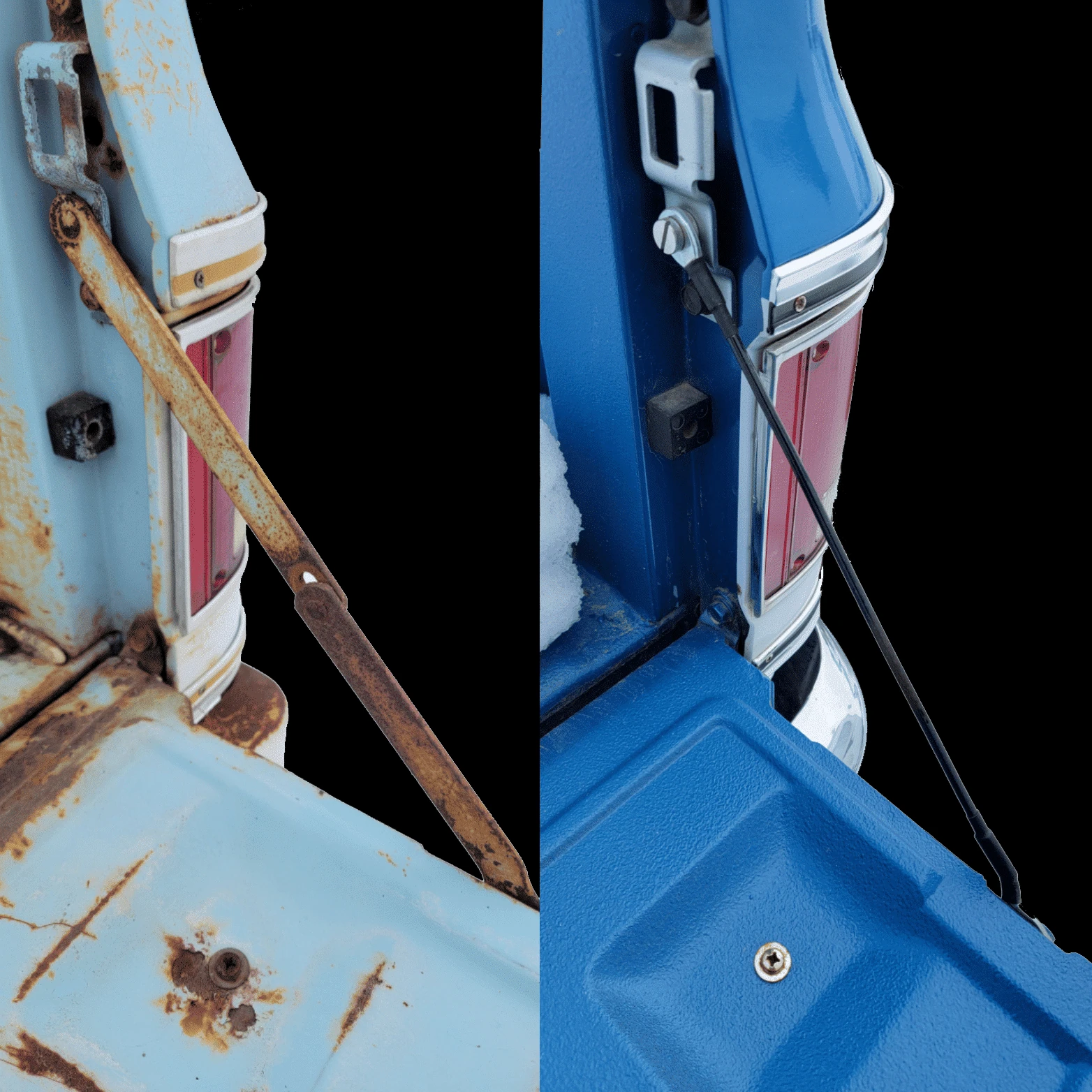 Tailgate cables compared with the originals, installed on a 73-87 Chevy truck