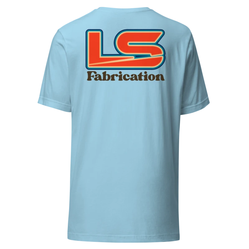 That 70's unisex staple tee in ocean blue, back print