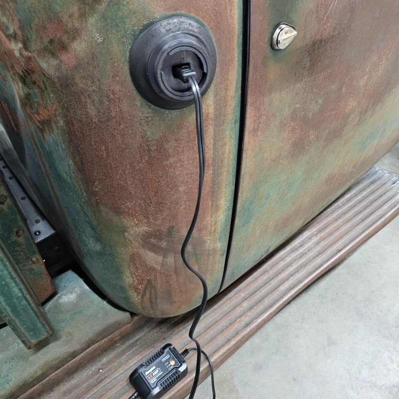 Fuel filler charging ports and trickle charge adapters for classic trucks