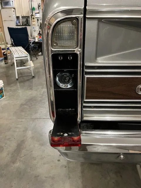 Hidden fuel filler behind the taillight on a 67-72 Chevy C10 truck